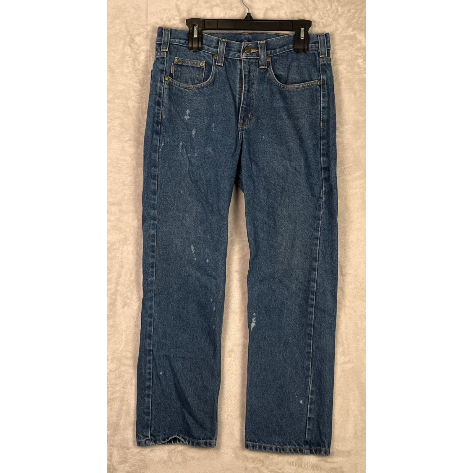 Carhartt Mens Straight Leg Jeans 34x30 (33x29) Denim Dungaree Stains B480-Dvb